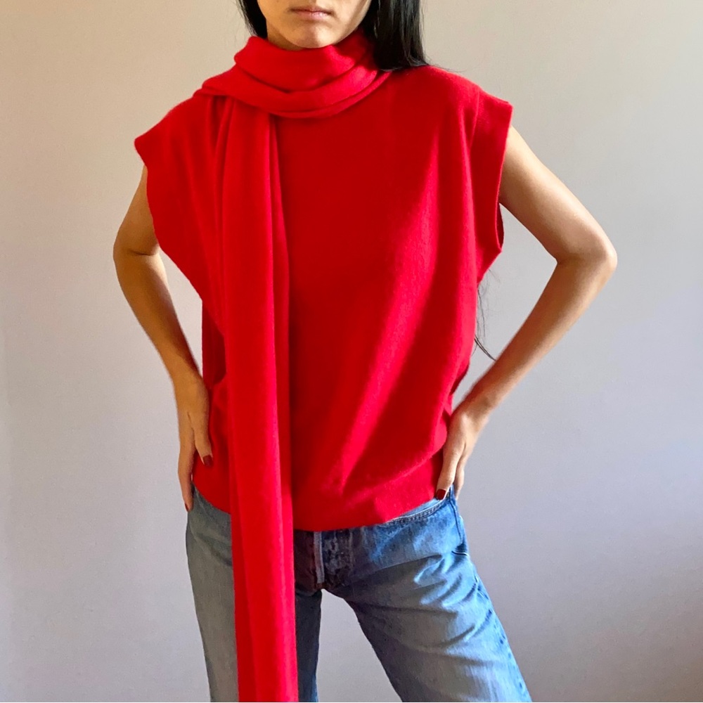 Zara Red Crew Neck Sweater with Scarf